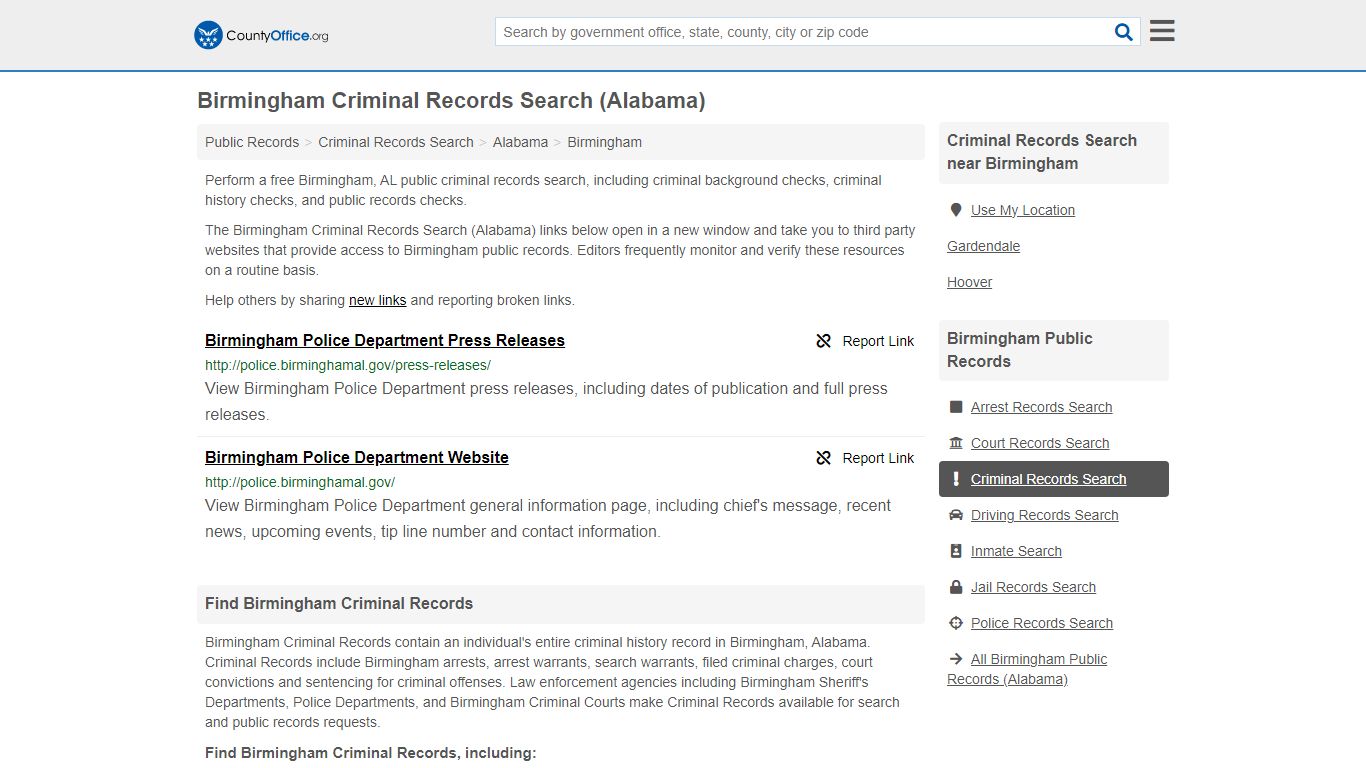 Birmingham Criminal Records Search (Alabama) - County Office